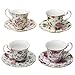 Gracie China Rose Chintz Porcelain Petite 3-Ounce Espresso/Demitasse Cup and Saucer with Gold Trim Set of 4