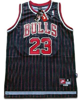 Michael Jordan Jersey Swingman 23 Chicago Bulls BLK RED Stripes Mens Medium
