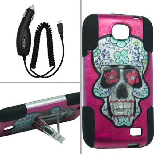 [ARENA] PINK SKULL HYBRID SLANT STAND COVER HARD GEL CASE for BLU STUDIO 2 II 5.3 + FREE CAR CHARGER