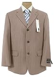 Material London Mens Single Breasted 3 Button Taupe Pinstripe Wool Suit - Size 42R