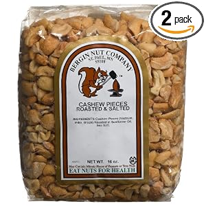 Bergin Nut Company Cashew Pieces Large, Roasted Salted, 16-Ounce Bags (Pack of 2) by Cashew Pieces