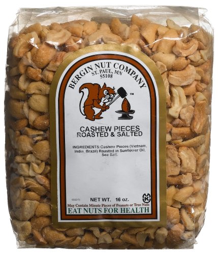Bergin Nut Company Cashew Pieces Large, Roasted Salted, 16-Ounce Bags (Pack of 2) by Cashew Pieces