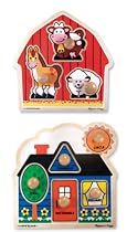 First Shapes and Barnyard Animals Wooden Jumbo Knob Puzzle Set -Melissa and Doug