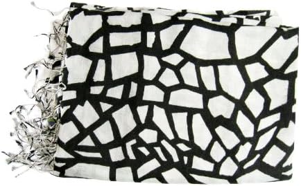 Cerise Shawl Wrap 50% Pashmina & 50% Silk Giraffe Print Nepal 70 x 200 cm Black