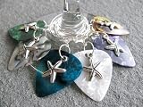 Guitar Pick Starfish Symbol Charm Wine Glass Charm Markers (Set of 6) Unique Design By Atlantic Seaboard Trading Co.