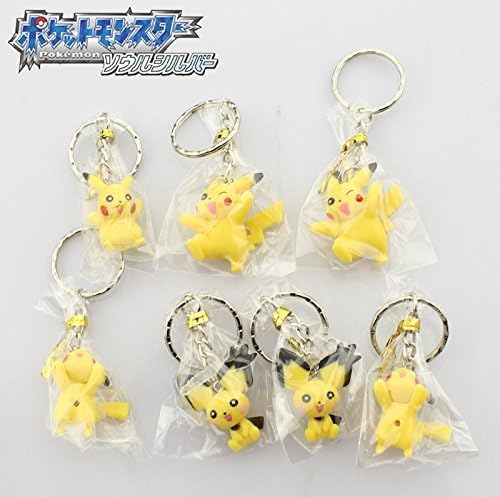 Free Shipping 7pcs Cartoon Pokemon Anime Pikachu Style Key Ring Keychain Cartoon Keyring PVC Figure Toy Dolls (7pcs per set)