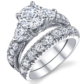 Sterling Silver 925 Engagement Ring Set Bridal Rings With Cubic Zirconia CZ Size 5