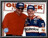 Dale Sr And Dale Jr With Outback Steakhouse Sign In Background Lamina Framed Art Poster Print, 11x9