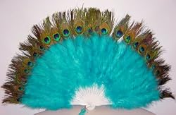 Turquoise Marabou Feather Fan with Peacock Tips