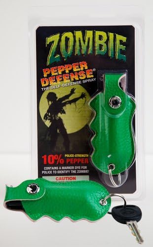 Pepper Defense Zombie Style Premium Self Defense 10% OC Pepper Spray - Max Strength Police Grade Formula - Quick Fire Finger Grip Holster - 4-Year Shelf Life Guarantee
