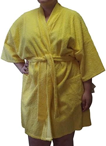 Bright Yellow Short Chenille Wrap Robe XL 2X 3X Made in USA (XL)
