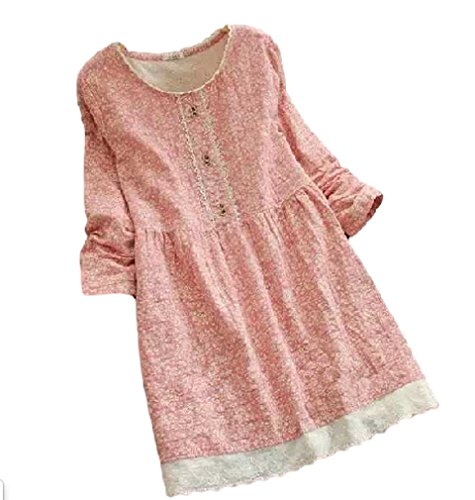 ナナコレクション Nana_Collection 2015 春 小花柄 レトロ ガーリー マタニティー ゆったり ふんわり aライン 裾レース チュニック ワンピース ピンク ブルー M L XL 2XL