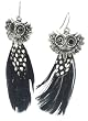 ADORABLE Owl Dangle Earrings with Black Spotted Feather Body - 3" Drop