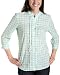IZOD Women's 3/4 Sleeve Plaid Ruffle Front Top