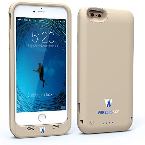 【Apple MFi Certified】iPhone 6 Battery Case with Multi-function,Wirelessky iPhone 6 3500mAh Power Case with Built-in Stand,MFi Certified Charging Dock for iPhone 6 4.7inch,iPhone 6 all-in-one case with MFi,iPhone 6 MFi battery case,Esorun iPhone 6 4.7" external battery pack,iPhone 6 power charger,iPhone 6 power kick-stand,iPhone 6 biggest battery case,iPhone 6 charging & dock,iPhone 6 MFi dock,iPhone 6 multi-function power case (Gold)