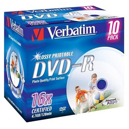 Verbatim DVD-R Advanced AZO + 16x 4,7 GB Wide Glossy bedruckbar DVD-Rohlinge 10er Pack Jewel Case