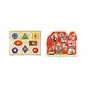 Melissa & Doug Large Shapes and Large Farm Wooden Jumbo Knob Puzzle Bundle