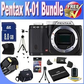 Pentax K-01 16MP APS-C CMOS Compact System Camera [Body] (Black) + Extended Life Battery + 8GB SDHC Class 10 Memory Card + USB Card Reader + Memory Card Wallet + Deluxe Case w/Strap + Shock Proof Deluxe Case + Mini HDMI to HDMI Cable + Professional Full Size Tripod + Accessory Saver Bundle!
