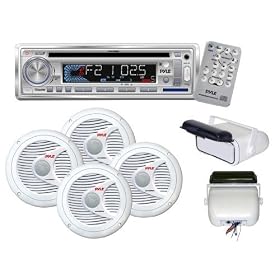 Pyle Waterproof Audio System Package for the Car/Truck/Boat, In-dash AM/FM/MPX Radio, CD/MP3 Player with USB & SD Card Function -- Universal Stereo Housing with Full Chasis Wired Casing -- 2 Pairs of 150w 6.5" Marine 2-way Speakers
