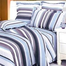 Blancho Bedding - [Blue Purple Stripes] Luxury Comforter Set Combo 300GSM