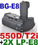 Battery Grip BG-E8 for Canon EOS 550D / Rebel T2i SLR Digital Camera + 2x LP-E8 Lithium Ion Rechargeable Batteries