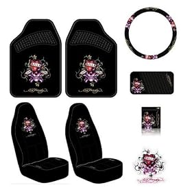 Ed Hardy Love Kills Slowly Seat Covers, Floor Mats, Steering Wheel Cover, CD-DVD Visor Organizer, Vent Pocket, Cling Bling Decal 8-pc Auto Accessories Gift Set