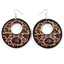 Large Floral Wood Drop Hoop Earrings (Brown)