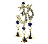 OM YOGA HANGING BELLS ~ Brass w/ Blue Ornaments ~ 9" Long ~ India Spiritual Décor