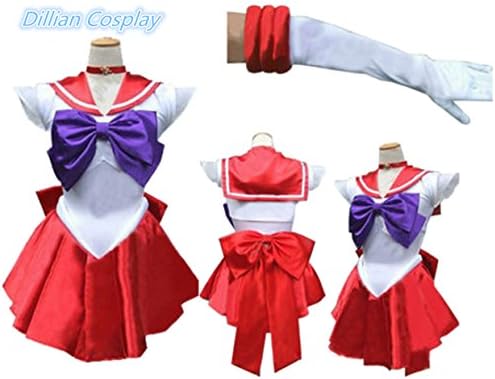 Dillian Womens Sailor Moon Mars Costume Cosplay Party Dress & Gloves,Red,XL