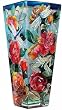 Amia 10-Inch Tall Hand-Painted Glass Vase Featuring Dragonflies In a Floral Setting