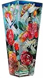 Roses and Dragonflies Hand Painted Stained Art Glass Flower Vase