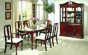 Click Here For Cheap 7pc Queen Anne Style Cherry Finish Dining Table & Chair Set For Sale