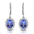 Earrings With 4.85ctw Precious Stones - Genuine Diamonds and Tanzanites Well Made in 14K White Gold Length 29mm