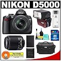 Nikon D5000 Digital SLR Camera w/ 18-55mm VR Lens & 55-200mm Zoom Lens with Sunpak PF30X Flash + 16GB Memory Card + Spare EN-EL9 Battery + Case + Cameta Bonus Accessory Kit