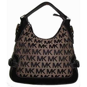 Women's Michael Kohrs Purse Handbag Brookville Leather Trim Bge/Blk/Blk Large Hobo