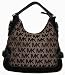 Women's Michael Kohrs Purse Handbag Brookville Leather Trim Bge/Blk/Blk Large Hobo
