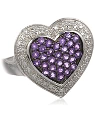 Sterling Silver Amethyst Diamond Heart Ring, Size 7