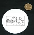 3" button / pin printed with decorated, black and white, town, ornaments, elephant, asia, pachyderm, thailand, animal