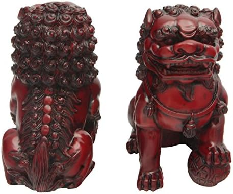 Pair of Chinese Guardian Lions (Fu Dogs) Statues, 5 Inches Tall