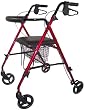 4-wheel Folding Rolling Walker with Shopping Basket, Padded Seat and Dual Hand Brakes.