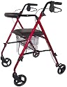 4-wheel Folding Rolling Walker with Shopping Basket, Padded Seat and Dual Handbrakes.