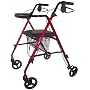 4-wheel Folding Rolling Walker with Shopping Basket, Padded Seat and Dual Hand Brakes.