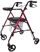 4-wheel Folding Rolling Walker with Shopping Basket, Padded Seat and Dual Hand Brakes.