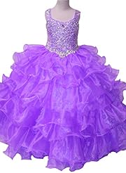 Girls Organza Floor Length Lace Crystal Crystals Tiered Sequined Pageant Dress/Party Dress 