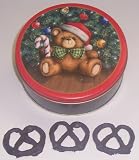 Scott's Cakes 1 lb. Dark Chocolate Covered Pretzel in a Teddy Bear Tin