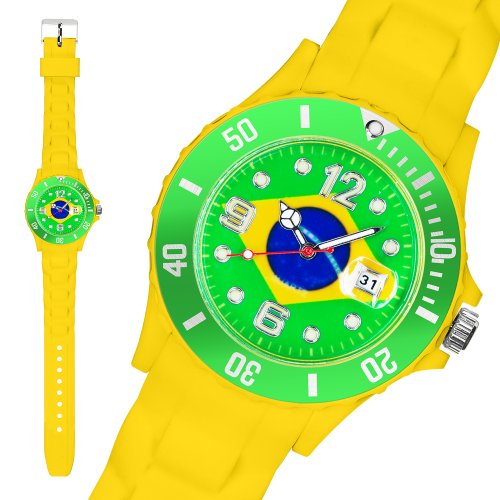Taffstyle® Fanartikel Silikon Armbanduhr Gummi Trend Watch Quarz Fan Uhr mit Fussball Weltmeisterschaft 2014 WM & EM Länder Flaggen Style – Brasilien