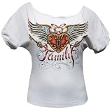 Women's Family by Tyler Bredeweg Heart with Wings and Keyhole Tattoo Art Design Short Sleeve Dolman Boatneck Tee Shirt Top White