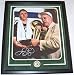 Larry Bird Autographed Boston Celtics 16x20 Color Photo with Red Auerbach and Trophy ~ Custom Framed with a team medallion