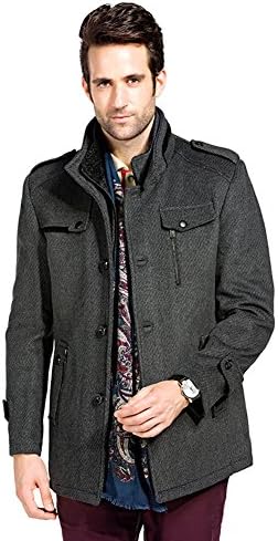Saprex Premium 2015 Newest Winter Pea Coat Wool Pea Coat Collar Men Pea Coats #DeepGray Size S US