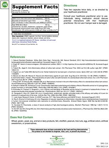Salicin + 120 Vegetable Capsules | Salix alba/Boswellia serrata | High ORAC Berry Blend | Pharmaceutical Grade